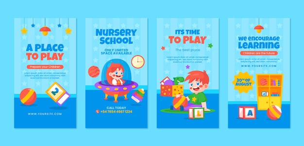 Flat nursery school instagram stories collection