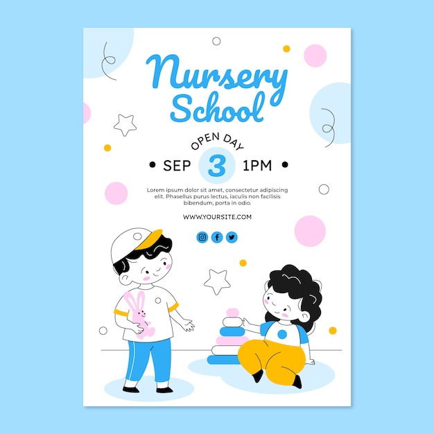 Flat nursery school vertical poster template