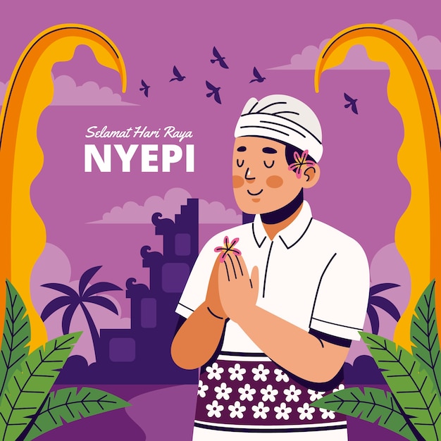 Vector flat nyepi celebration illustration