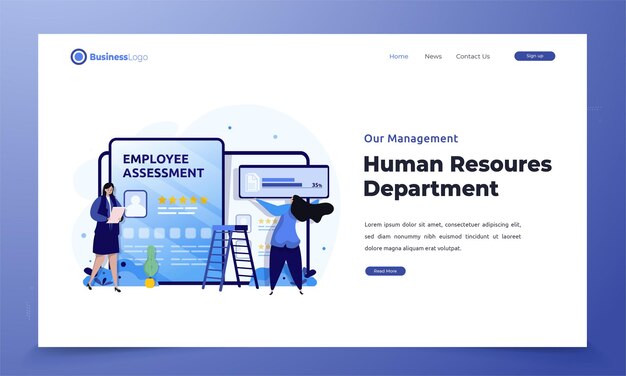 ランディングページに従業員の評価がある人事部門のフラット