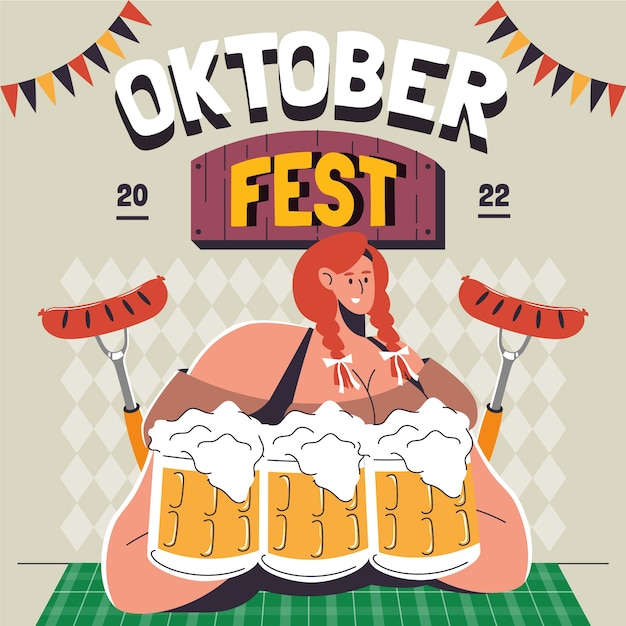 Vettore illustrazione piatta della celebrazione dell'oktoberfest