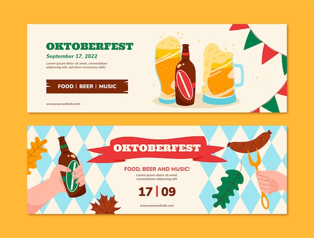 Vettore modello di banner orizzontale piatto dell'oktoberfest