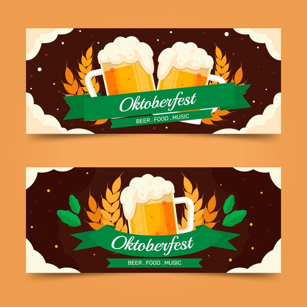 Flat oktoberfest horizontal banners set