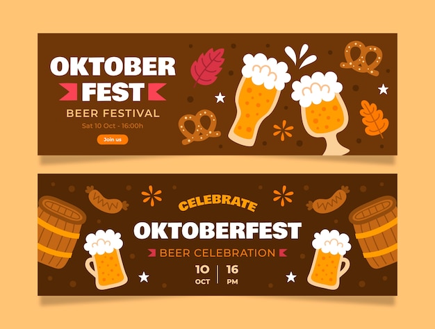 Vector flat oktoberfest horizontal banners set