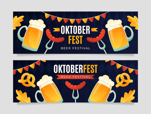 Flat oktoberfest horizontal banners set