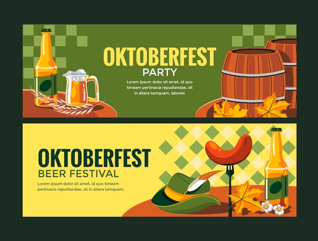 Vettore set di banner orizzontali piatti oktoberfest