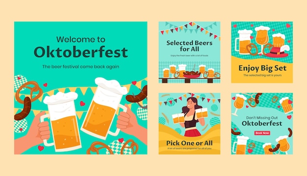 Collezione di post instagram oktoberfest piatta