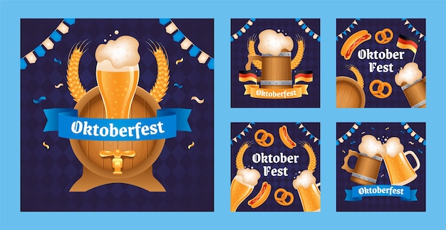 Vettore collezione di post instagram oktoberfest piatta