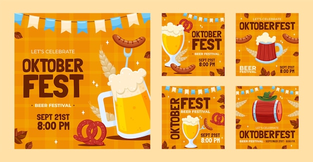 Collezione di post instagram oktoberfest piatta