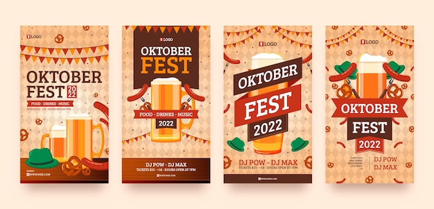 Vector flat oktoberfest instagram stories collection