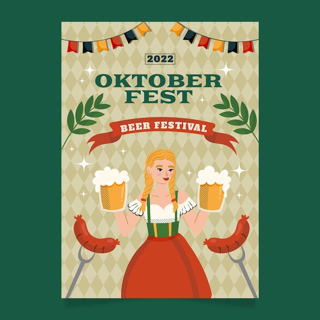 Vettore modello di poster verticale piatto oktoberfest