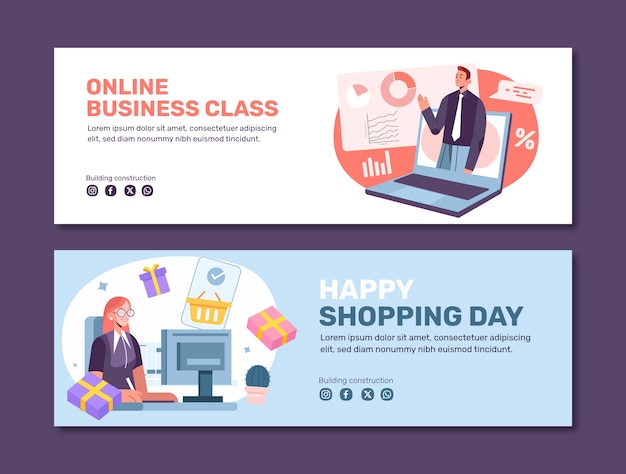 Vector flat online business horizontal banner template