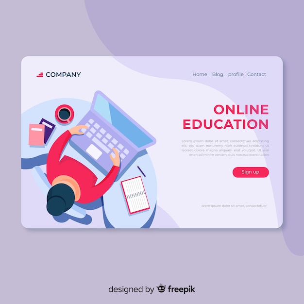 Flat online education landing page