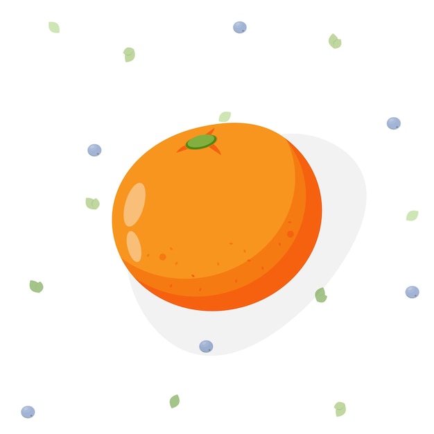 Вектор Плоский апельсин на белом фоне в мультяшном стиле