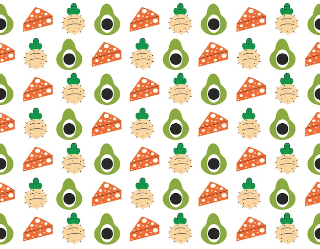 Flat organic doodle pattern background. Fruits and vegetables seamless pattern background.