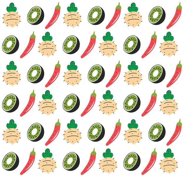 Vector flat organic doodle pattern background. fruits and vegetables seamless pattern background.