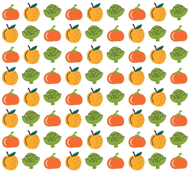 Flat organic doodle pattern background. Fruits and vegetables seamless pattern background.