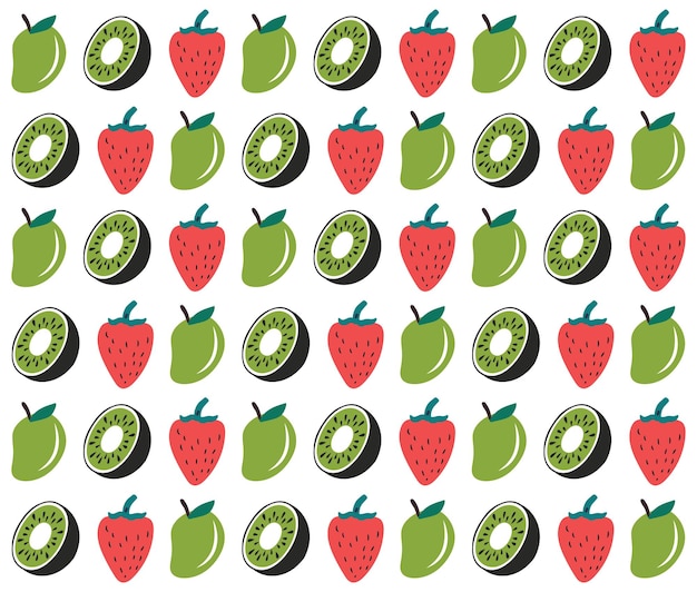 Flat organic doodle pattern background. Fruits and vegetables seamless pattern background.