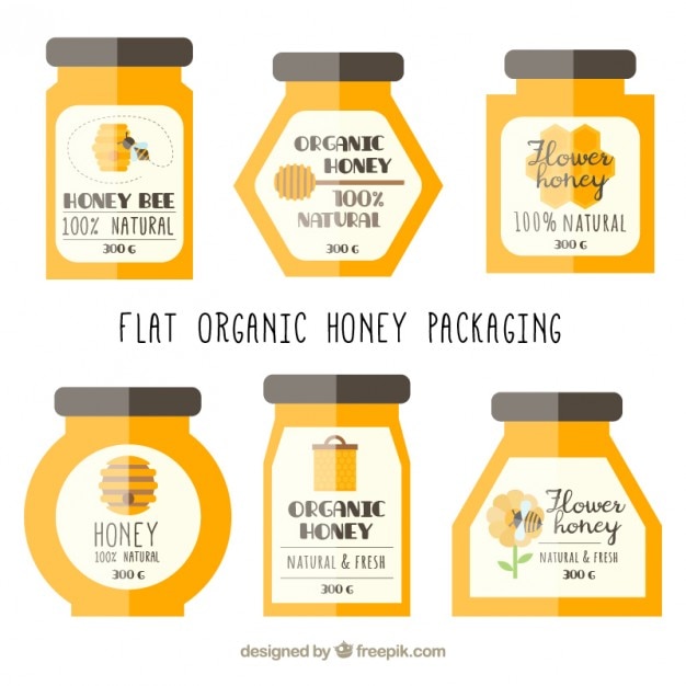 Vector flat organic honey jars