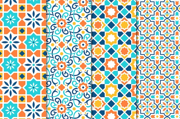 Flat ornamental arabic pattern set