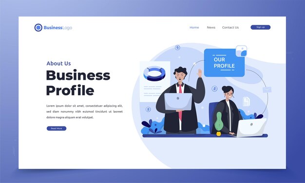 ベクトル ランディングページの年次報告書テーマのビジネスプロファイルをフラット化する