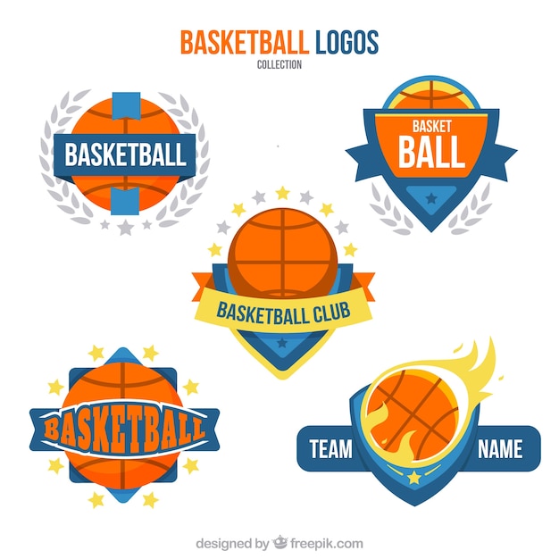 Flat pack of five decorative basketball logos