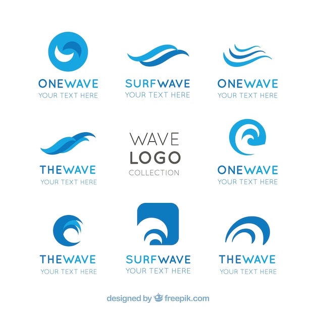 Vector flat pack of wave logos with abstract designs