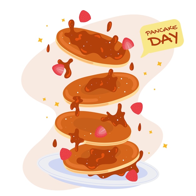 Vettore illustrazione del giorno del pancake piatto