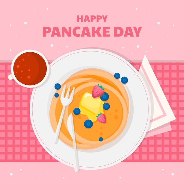 Vettore illustrazione del giorno del pancake piatto