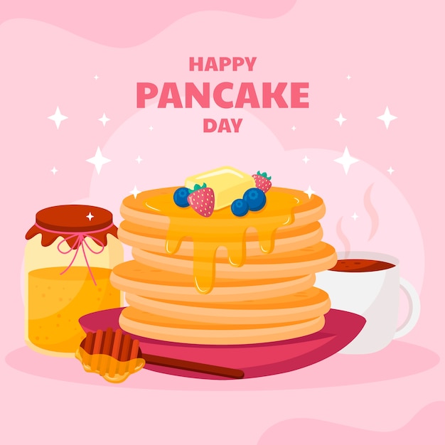 Vettore illustrazione del giorno del pancake piatto