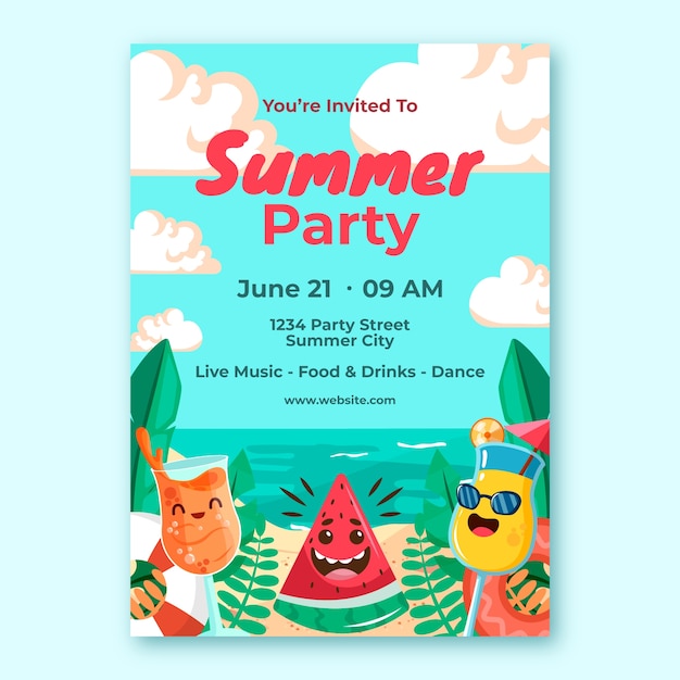 Flat party invitation template for summer