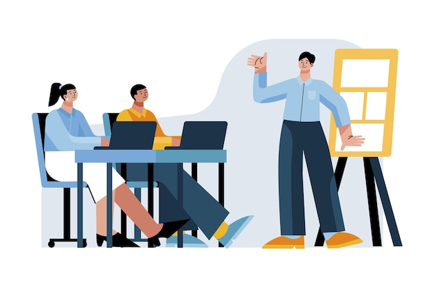 Vector flat people on business training illustrated