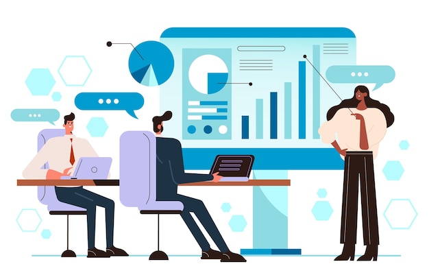 flat people on business training illustration