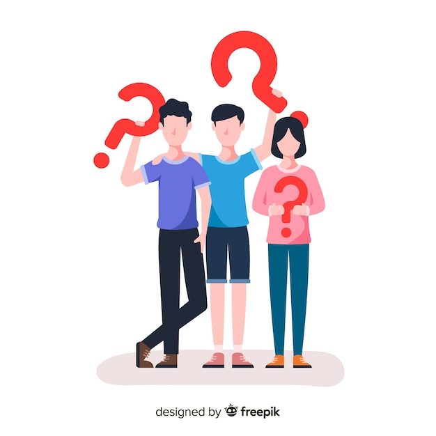 Flat people holding question marks background