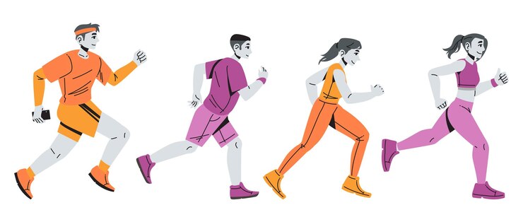 Vector flat people jogging or running illustration