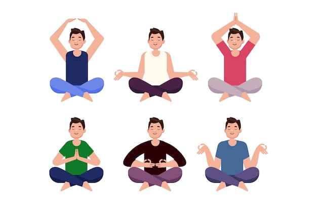 Flat people meditating illustration yoga