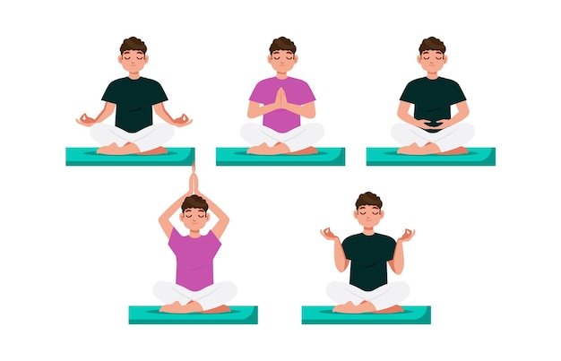 Vettore persone piatte che meditano illustrazione di yoga