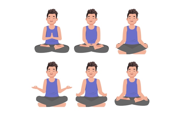 Flat people meditating illustration yoga