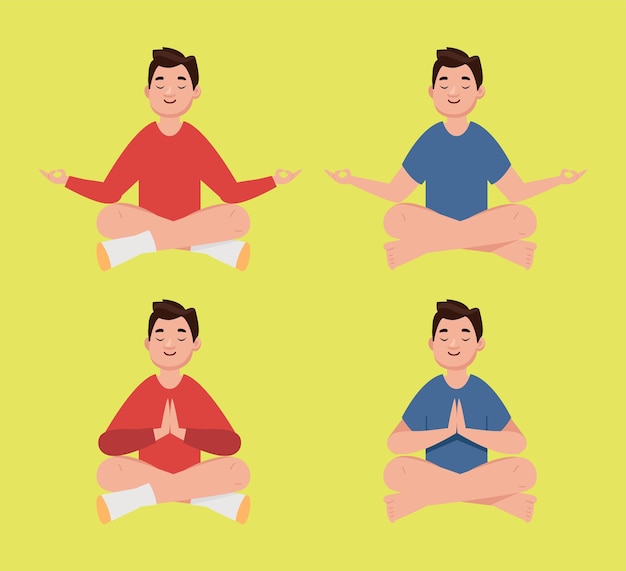 Vettore persone piatte che meditano illustrazione di yoga