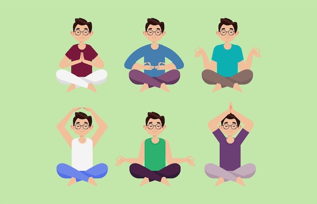 Vettore persone piatte che meditano illustrazione di yoga