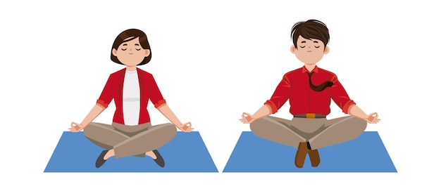 Vettore persone piatte che meditano illustrazione di yoga