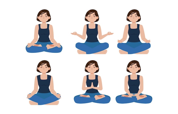 Vector flat people meditating illustration yoga