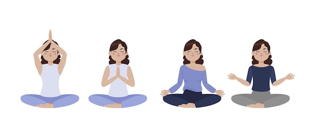 Vector flat people meditating illustration yoga