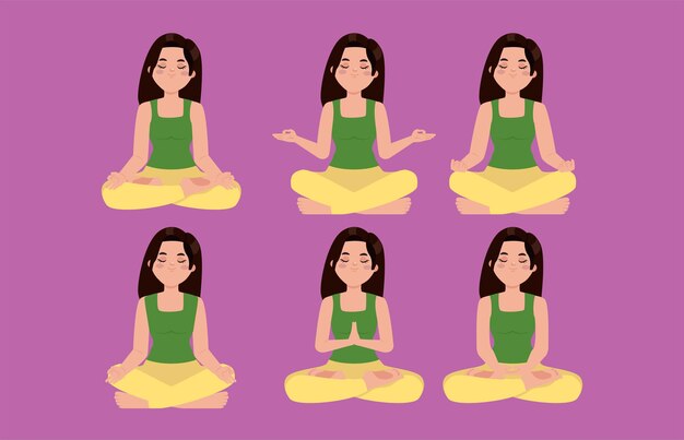 Vector flat people meditating illustration yoga