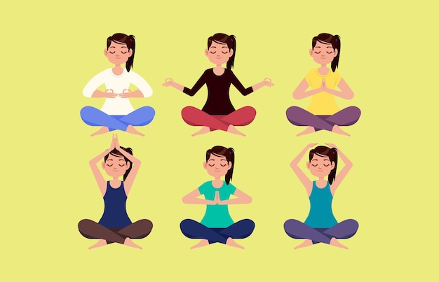 Vector flat people meditating illustration yoga