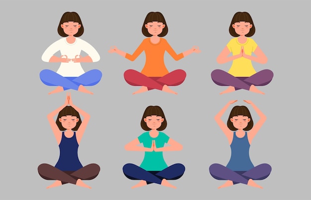 Flat people meditating illustration yoga