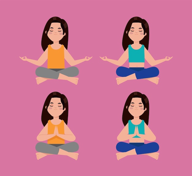 Плоские люди медитируют иллюстрация йоги