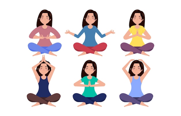 Flat people meditating illustration yoga