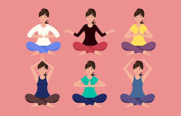 Vettore persone piatte che meditano illustrazione di yoga