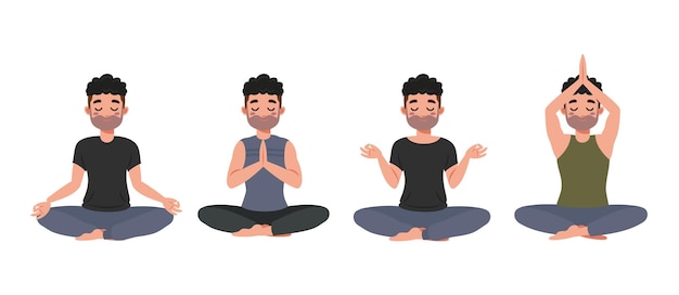 Flat people meditating illustration yoga